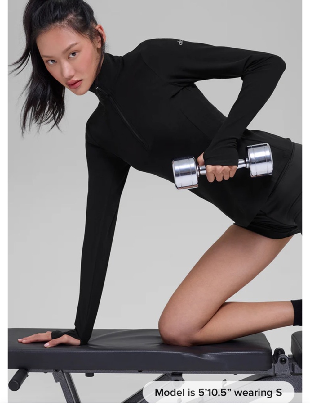 ALO Yoga Black Long-Sleeve Quarter Zip Top with Thumbholes